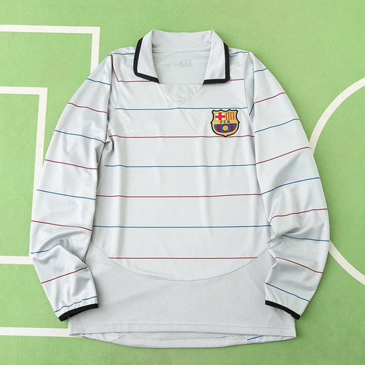 FC Barcelona Saison 03/04 Auswärts Langarm Grau Retro Trikot Fußballhemd
