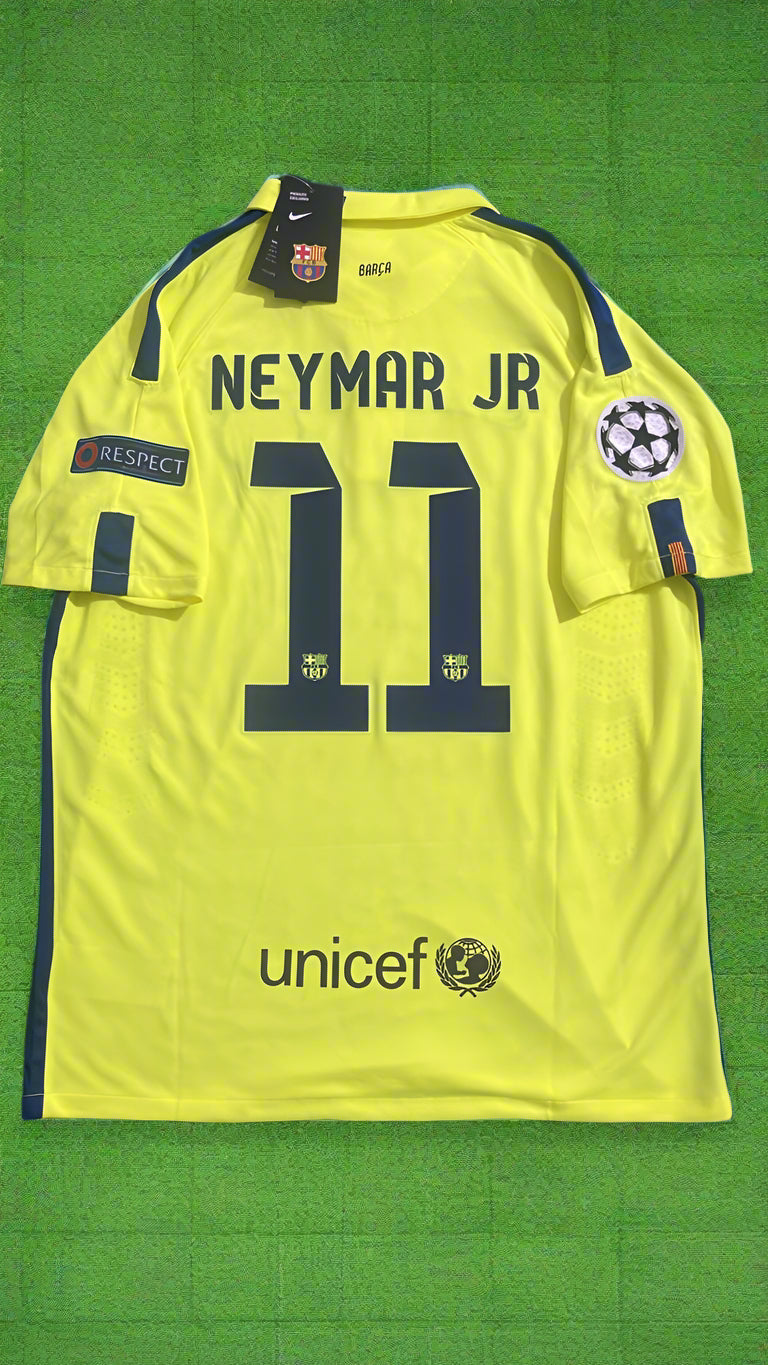 Neymar Jr Barcelona 14/15 Retro Yellow Jersey Maillot Trikot Maglia Soccer Shirt
