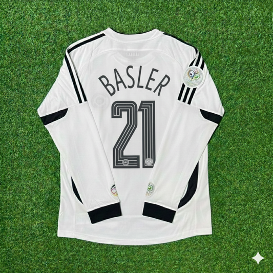 Mario Basler Deutschland Weltmeisterschaft Langarm Weiß Retro Fußballtrikot