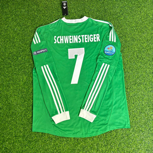 Germany 2012 EURO Long Sleeve Green Retro Football Jersey – Bastian Schweinsteiger