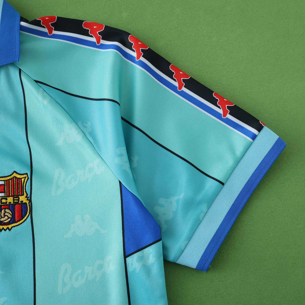 FC Barcelona 1996-1997 Season Away Blue Retro Kids Football Jersey Trikot Maillot