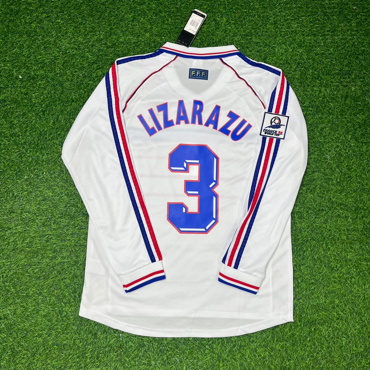 Bixente Lizarazu France 1998 World Cup White Away Long Sleeve Retro Football Jersey