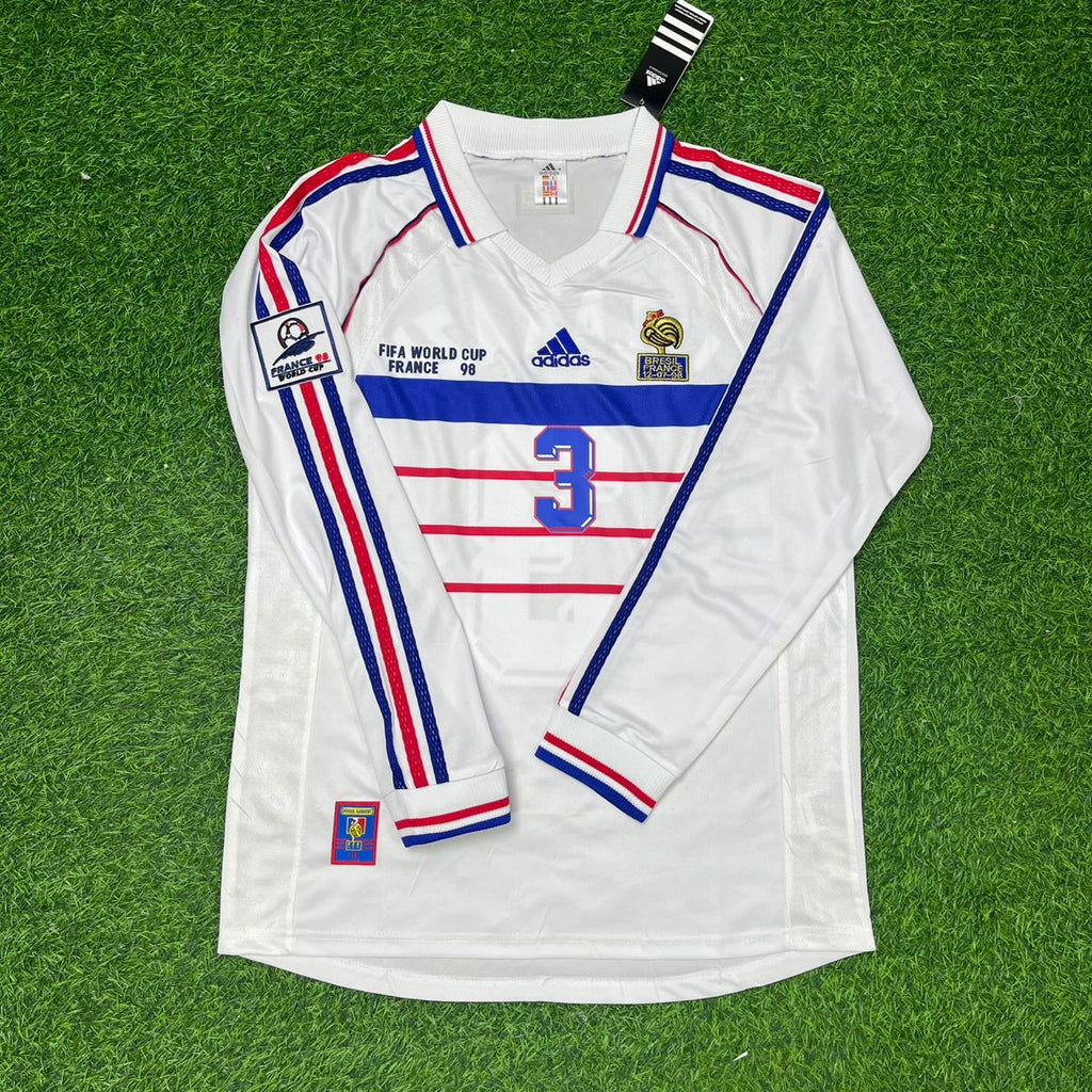 Bixente Lizarazu France 1998 World Cup White Away Long Sleeve Retro Football Jersey