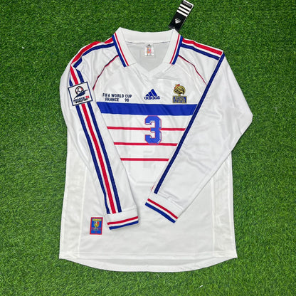 Bixente Lizarazu France 1998 World Cup White Away Long Sleeve Retro Football Jersey
