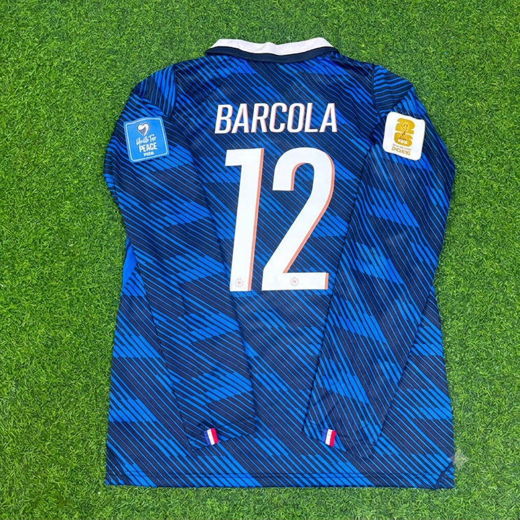 Bradley Barcola #12 Frankreich 2026 WM Heimtrikot Langarm