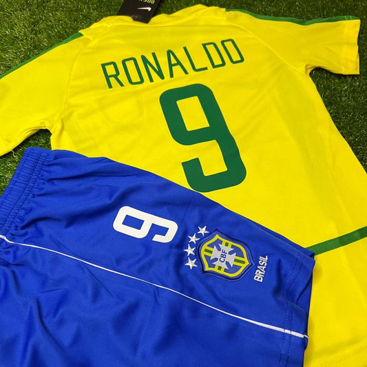 Ronaldo Brazil 2002 Home Kids Kit – Kit Jersey for Children – | KinderTrikot | Maillot Enfant


