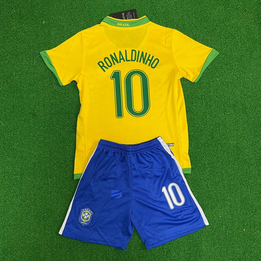 Ronaldinho Gaucho – Brazil 2006 Retro Kids Kit Jersey – | KinderTrikot | Maillot Enfant Soccer Shirt