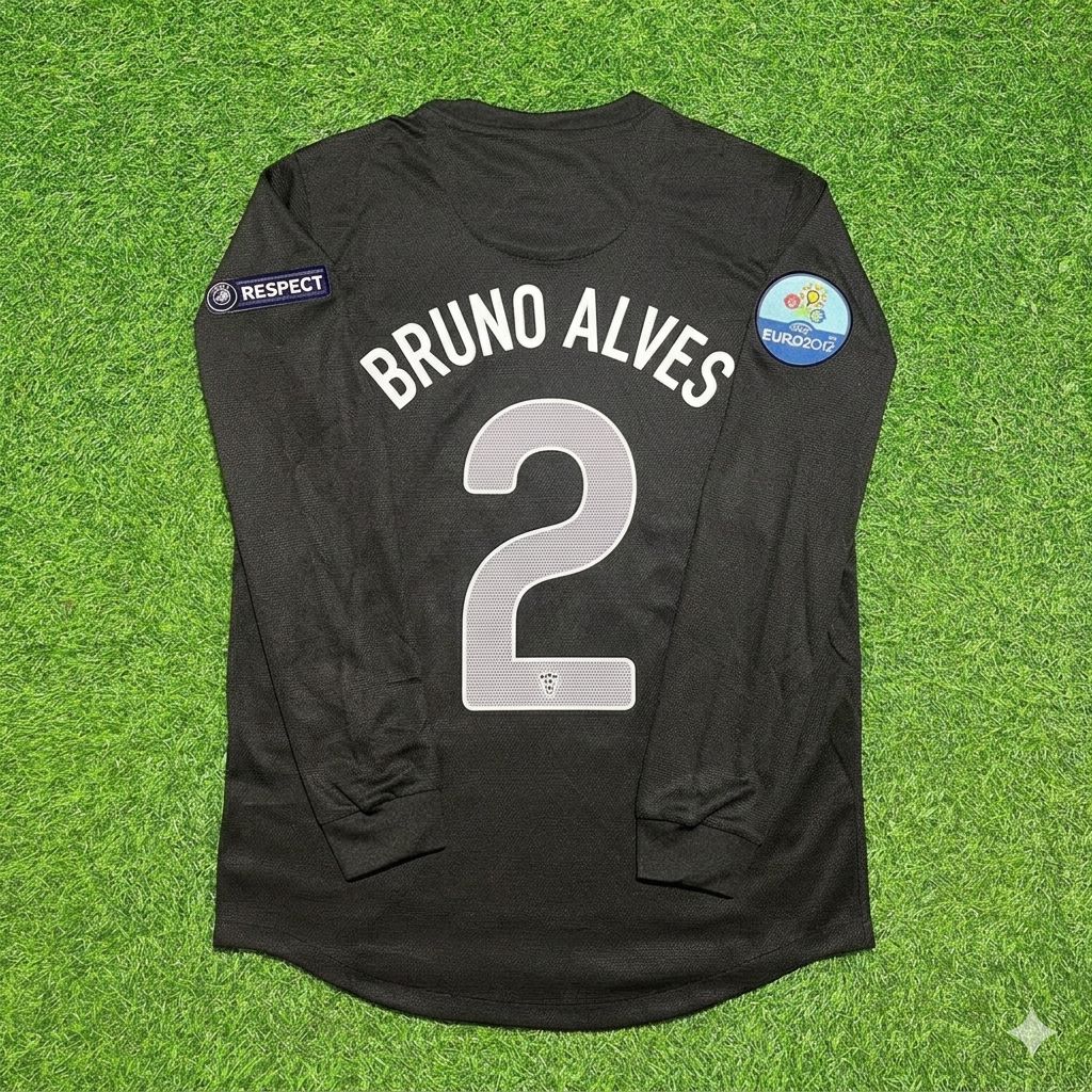 Bruno Alves #2 Portugal Euro 2012 Extérieur Noir Manches Longues Maillot Rétro Football