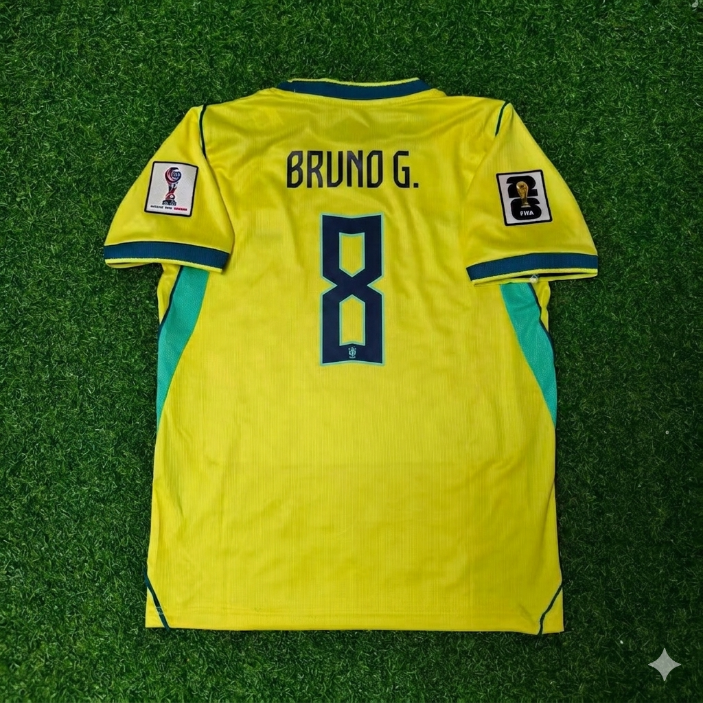 Maillot de football domicile jaune Bruno Guimarães #8 Brésil Coupe du Monde 2026