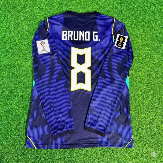 Bruno Guimarães 8# Brasilien WM 2026 Ärmel Blau Auswärtstrikot
