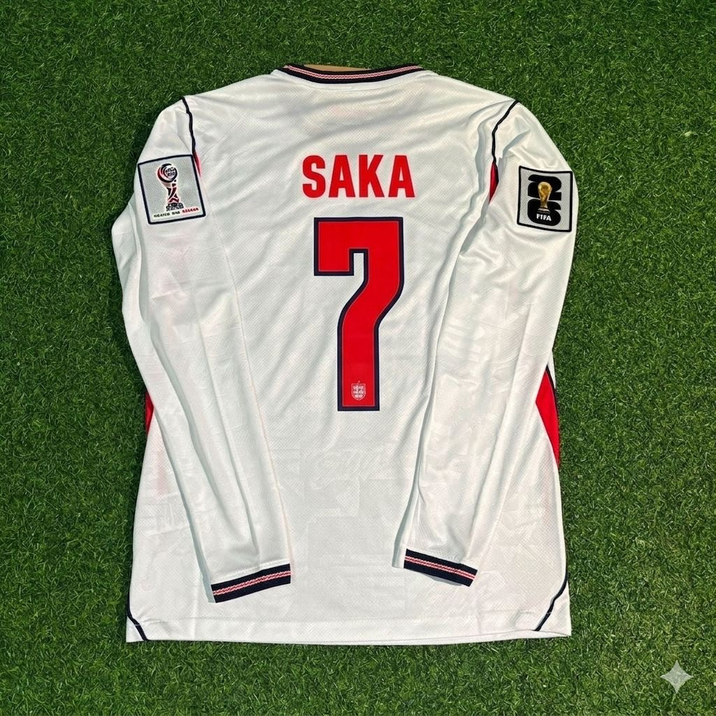 Bukayo Saka #7 England WM 2026 Heim Trikot Weiß Langarm