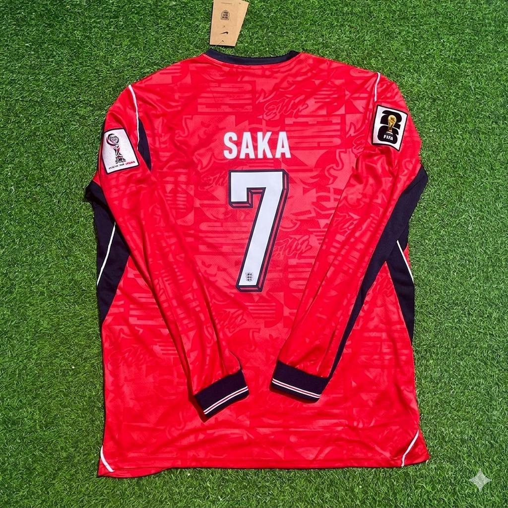 Bukayo Saka England 2026 World Cup Away Red Long Sleeve Football Jersey