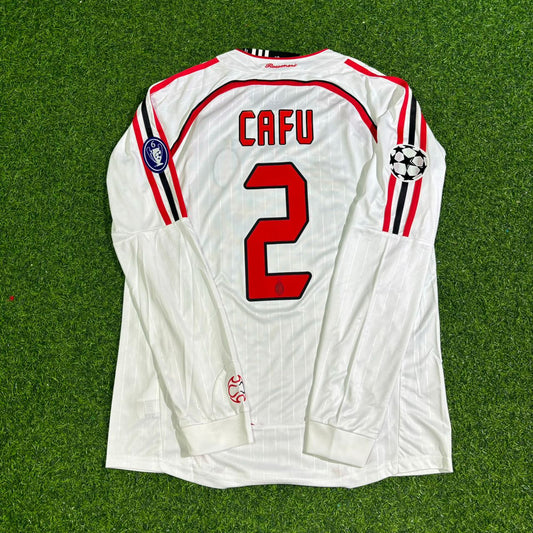Cafu #2 AC Milan 2007 Champions League Final Away White Long Sleeve Retro Football Jersey