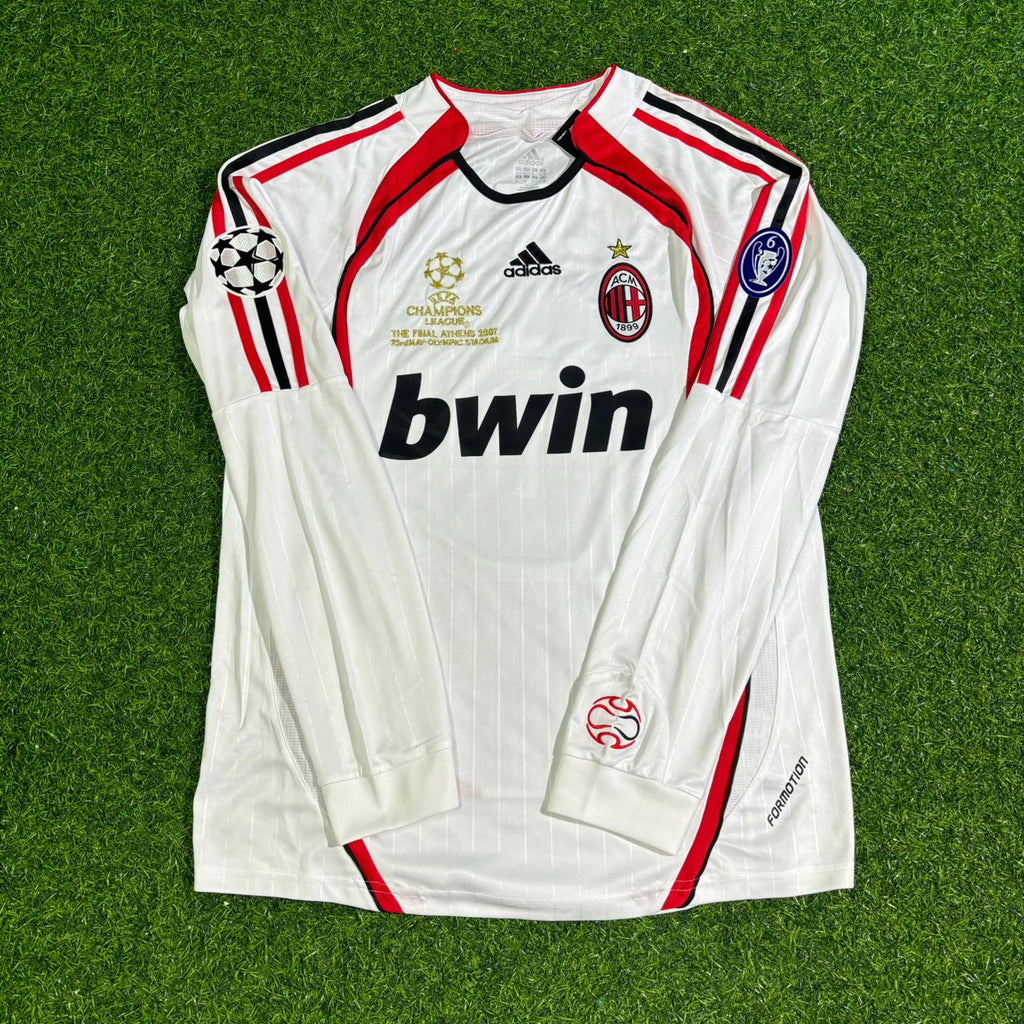 Cafu #2 AC Mailand 2007 Champions League Finale Auswärts Weiß Langarm Retro Fußballtrikot