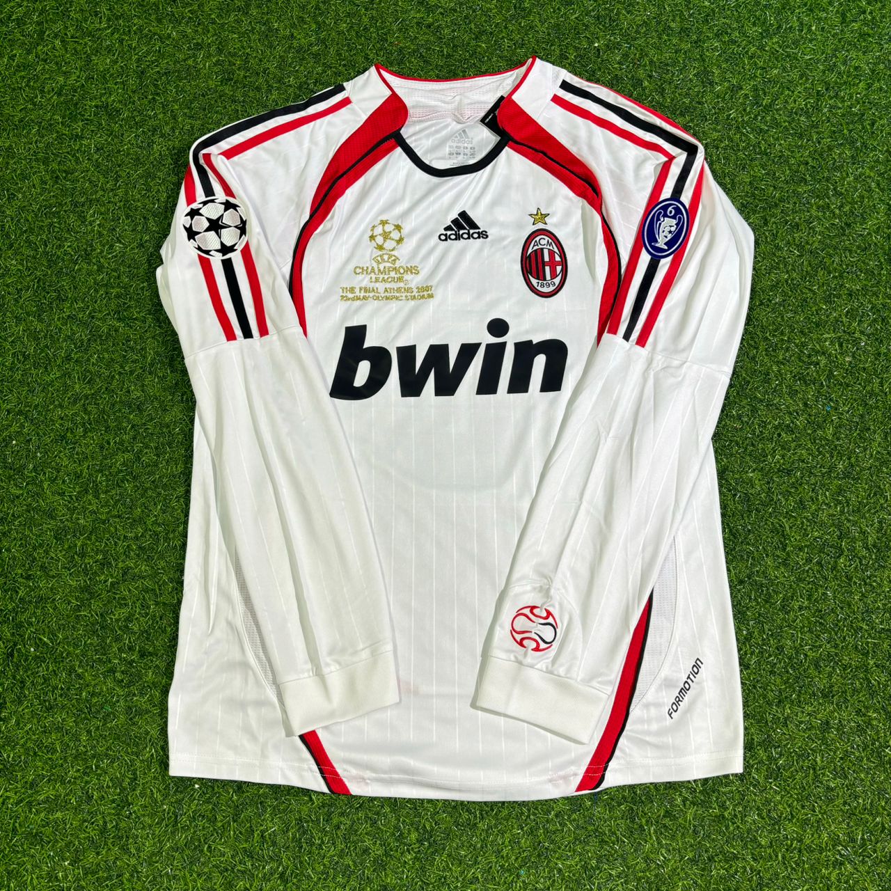 Cafu #2 AC Mailand 2007 Champions League Finale Auswärts Weiß Langarm Retro Fußballtrikot