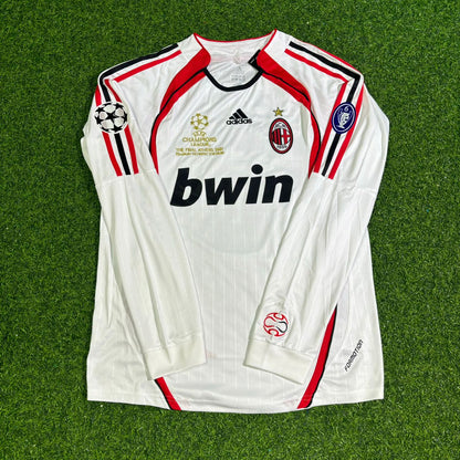 Cafu #2 AC Mailand 2007 Champions League Finale Auswärts Weiß Langarm Retro Fußballtrikot