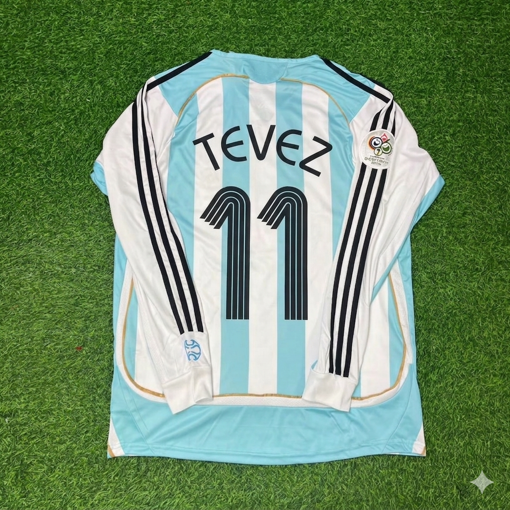 Camiseta de fútbol retro de manga larga de Argentina para el Mundial 2006 – Carlos Tevez 11