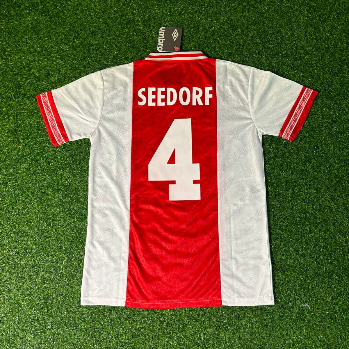 Maillot de football rétro Ajax 1994/95 blanc Clarence Seedorf n° 4