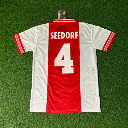 Maillot de football rétro Ajax 1994/95 blanc Clarence Seedorf n° 4