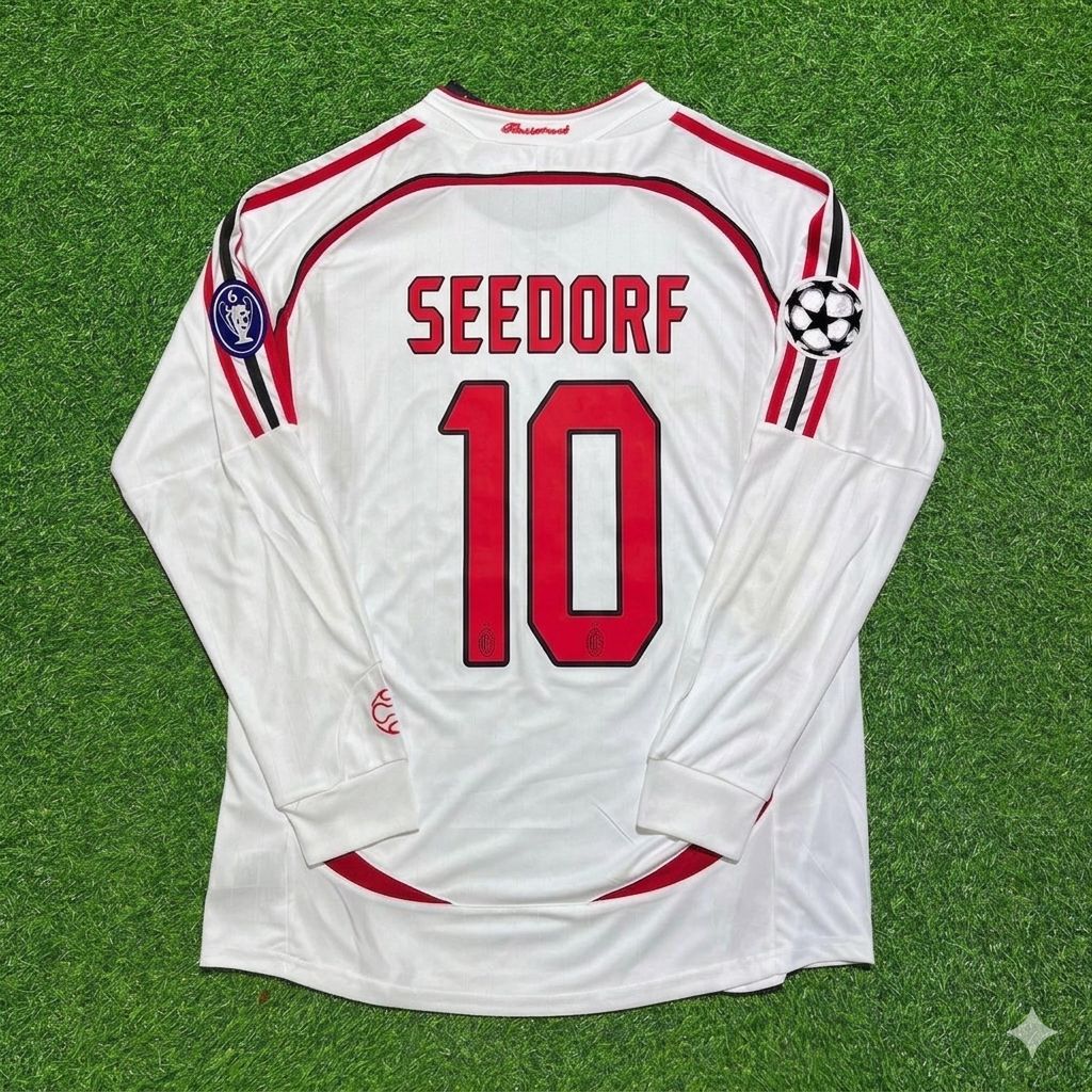 AC Milan 2007 Champions League Final Away White Long Sleeve Retro Jersey – Clarence Seedorf 10