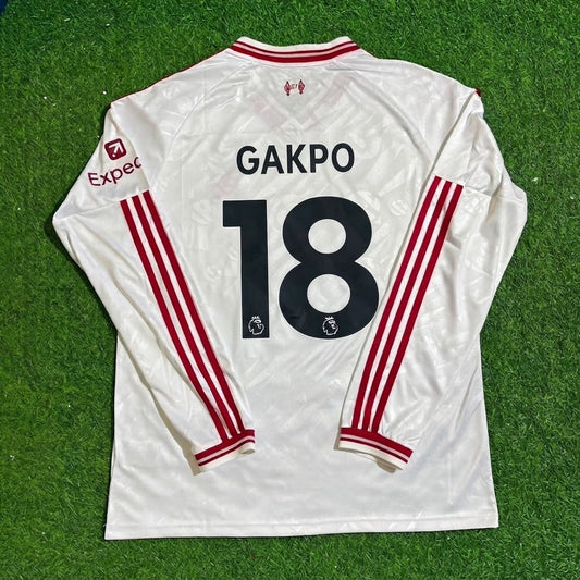 Maillot de football manches longues extérieur blanc Cody Gakpo #18 Liverpool 2027 Nouvelle saison