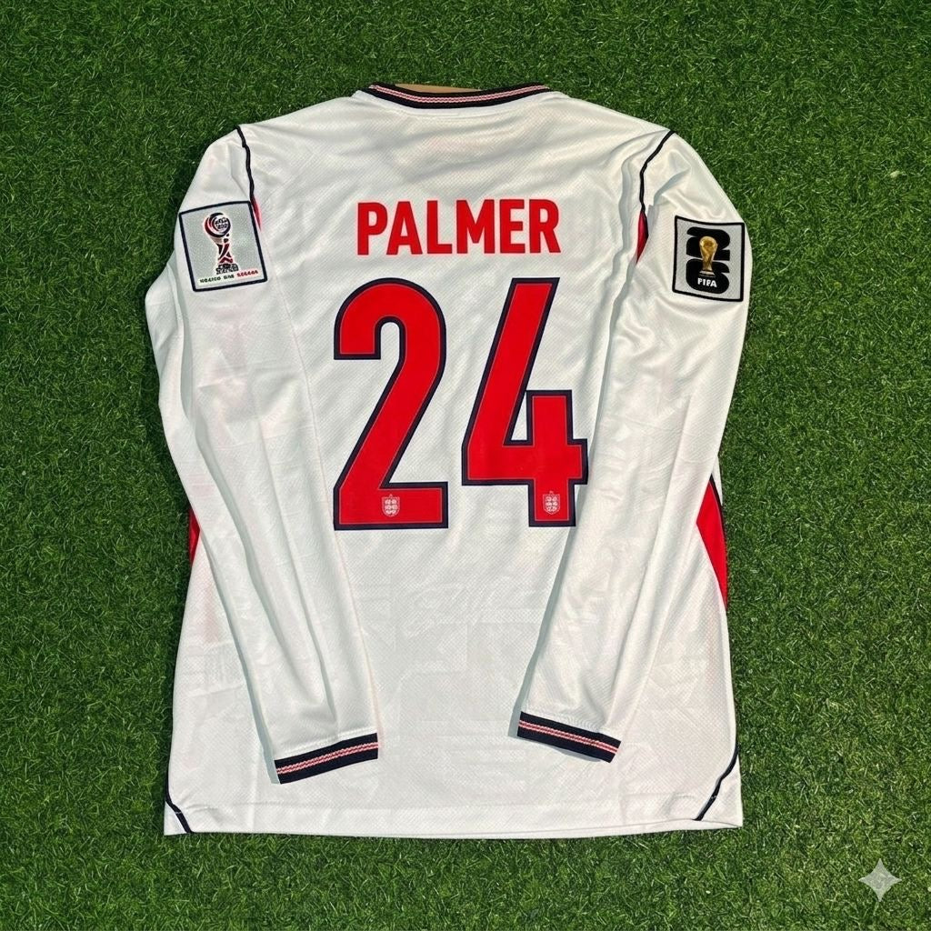 Cole Palmer #24 England 2026 World Cup Home White Long Sleeve Jersey