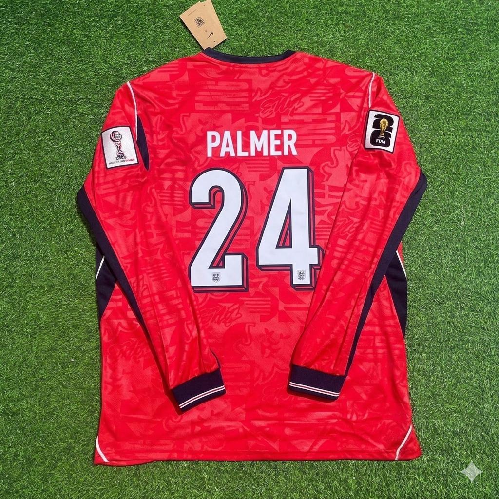 Cole Palmer England WM 2026 Auswärtstrikot Rot Langarm