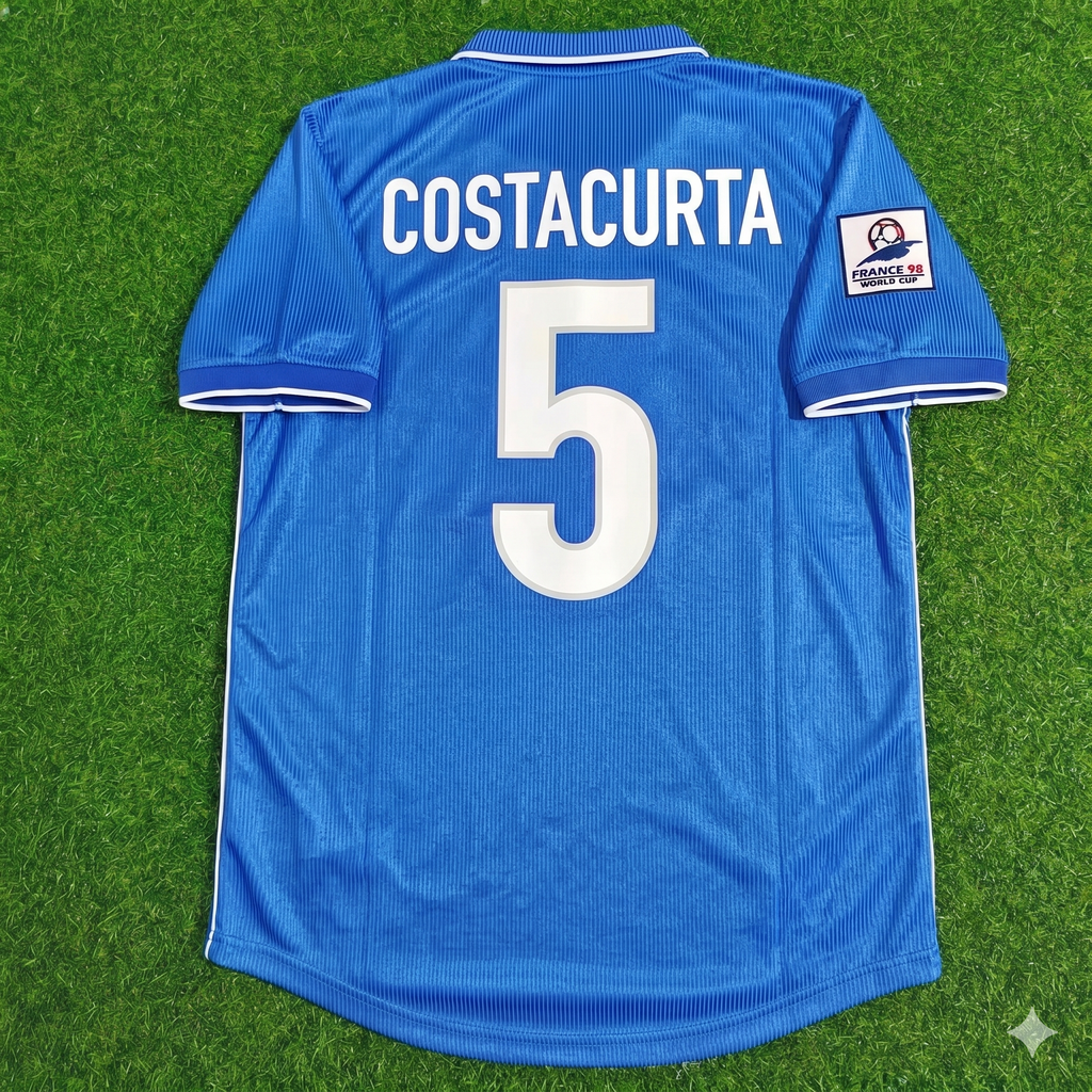 Maillot de football rétro bleu domicile Alessandro Costacurta Italie Coupe du Monde 1998