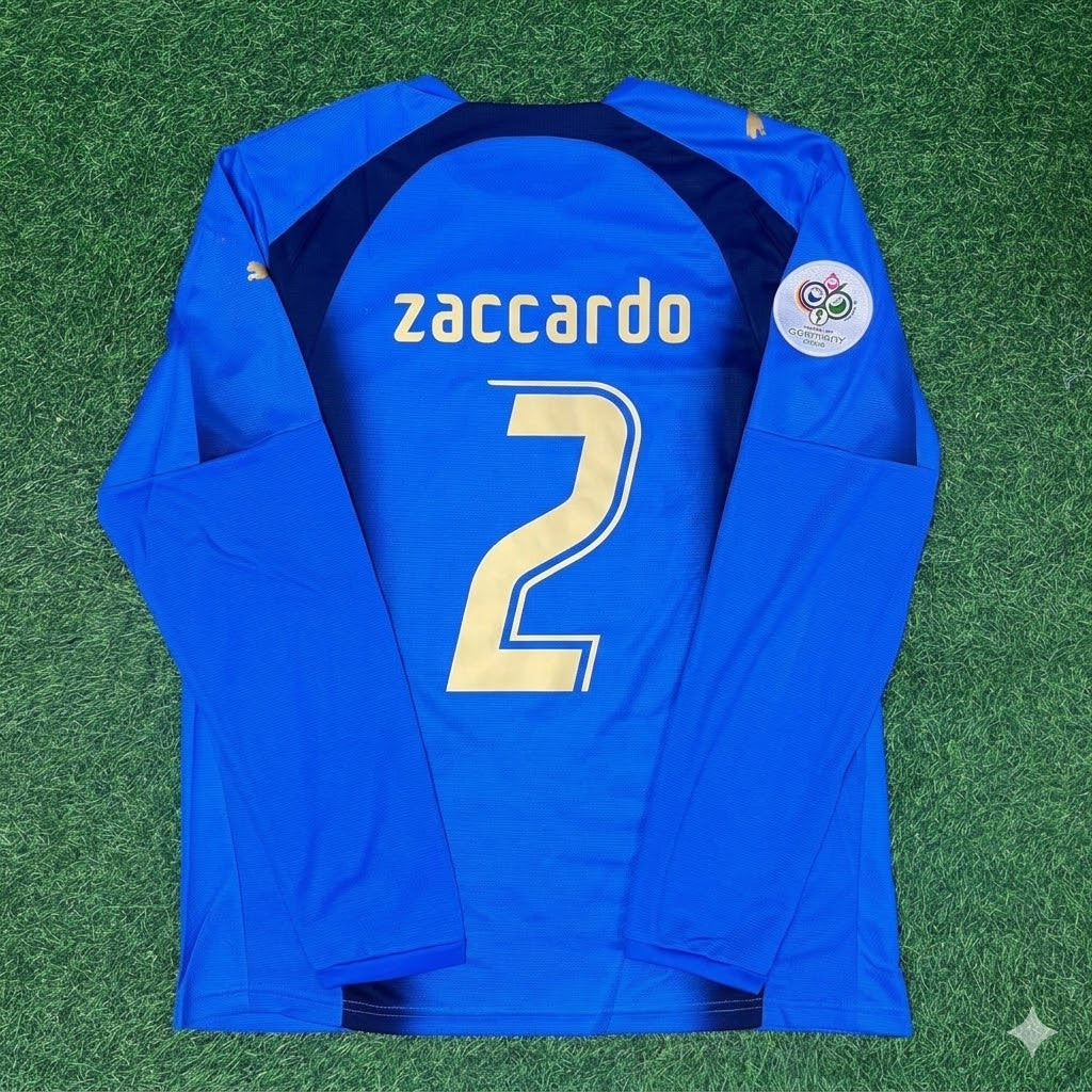 Cristian Zaccardo #2 Italy 2006 World Cup Final Long Sleeve Retro Jersey Maillot Trikot Maglia Soccer Shirt