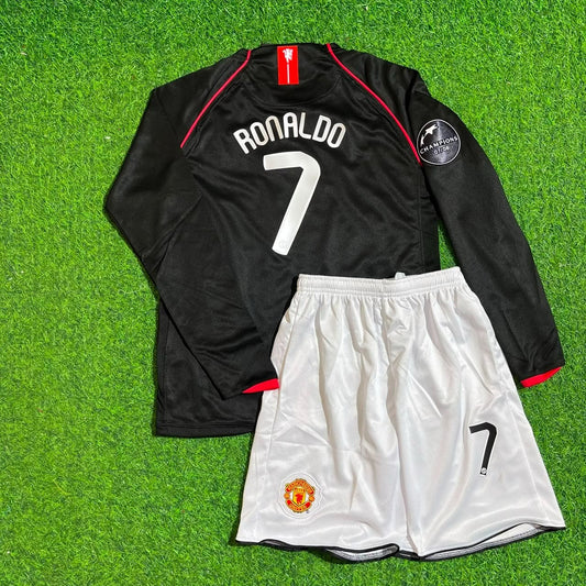 Cristiano Ronaldo 7  Manchester United 2007-2008 Black Champions League Patch Kids Kit Jersey Trikot Maillot KinderTrikot Soccer Shirt