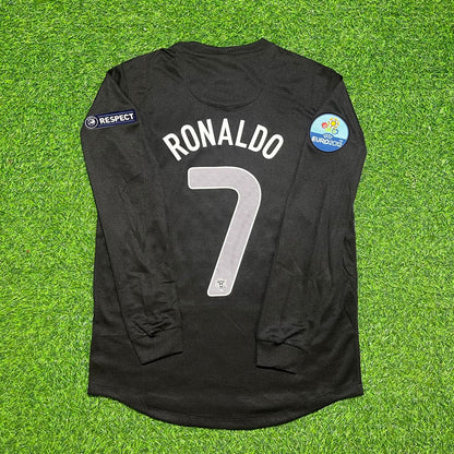 Cristiano Ronaldo #7 Portugal Euro 2012 Away Black Long Sleeve Retro Football Jersey