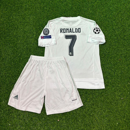 Cristiano Ronaldo 7 Real 2016 Champions League Final Kids Football Jersey Kit