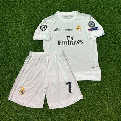 Cristiano Ronaldo 7 Real 2016 Champions League Final Kids Football Jersey Kit