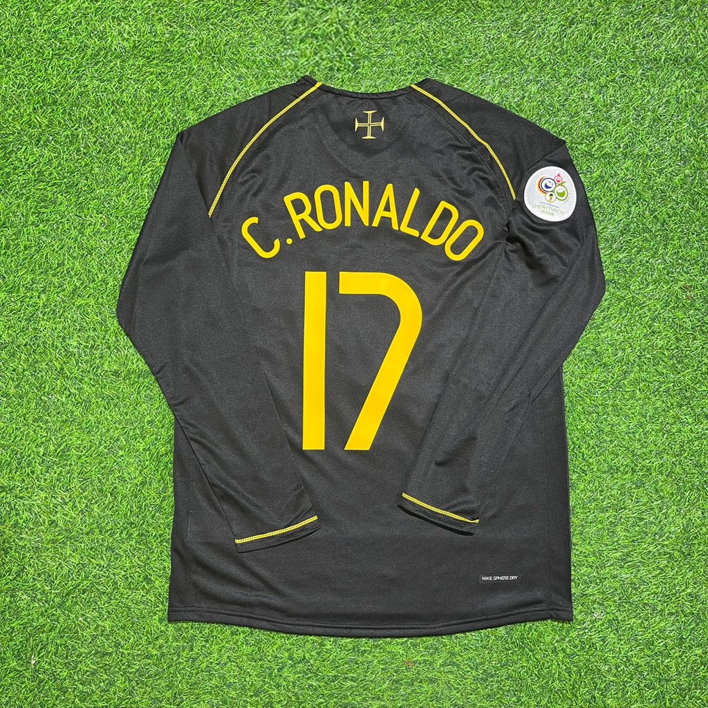 Cristiano Ronaldo CR7 Portugal 2006 World Cup Long Sleeve Black Retro Football Jersey