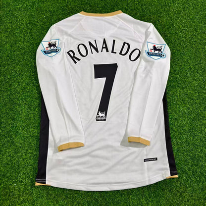 Cristiano Ronaldo #7 Manchester United 2006-2007 Weißes Retro Langarm Fußballtrikot