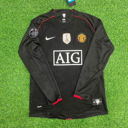 Michael Carrick Manchester United 2007/2008 Champions League Patch Black Retro Football Jersey Kit