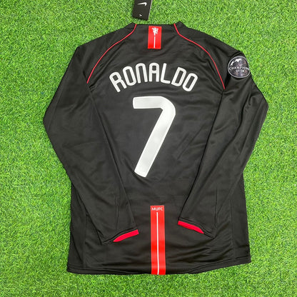 Cristiano Ronaldo Manchester United 2007/2008 CL Patch Black KIDS Retro Football Jersey Kit