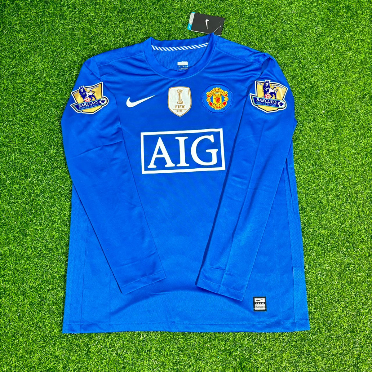Wayne Rooney Manchester United 2008 Blaues EPL-Patch Retro Langarm-Fußballtrikot