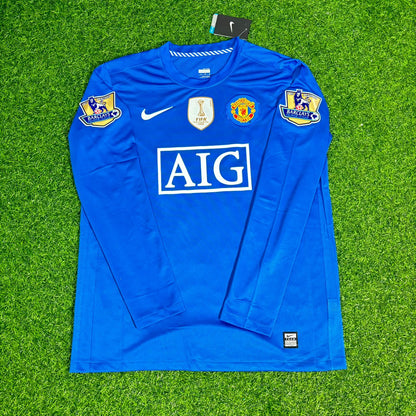 Wayne Rooney Manchester United 2008 Blaues EPL-Patch Retro Langarm-Fußballtrikot