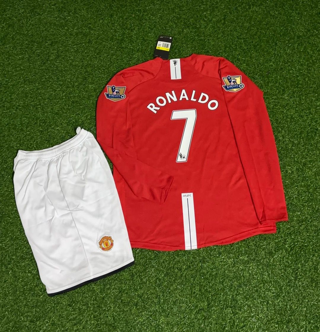 Enfant - Maillot de football rétro à manches longues Cristiano Ronaldo Manchester United EPL 2008