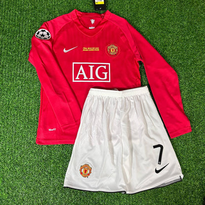 Cristiano Ronaldo 7 - Manchester United 2008 Finale Rotes Langarm Trikot Kinder Trikot Fußballtrikot