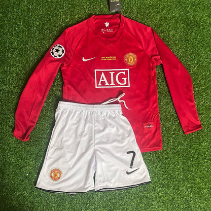 Cristiano Ronaldo 7 - Manchester United 2008 Finale Rotes Langarm Trikot Kinder Trikot Fußballtrikot