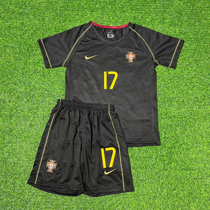 Cristiano Ronaldo Portugal WM 2006 Schwarz Retro Kinder Fußballtrikot-Set