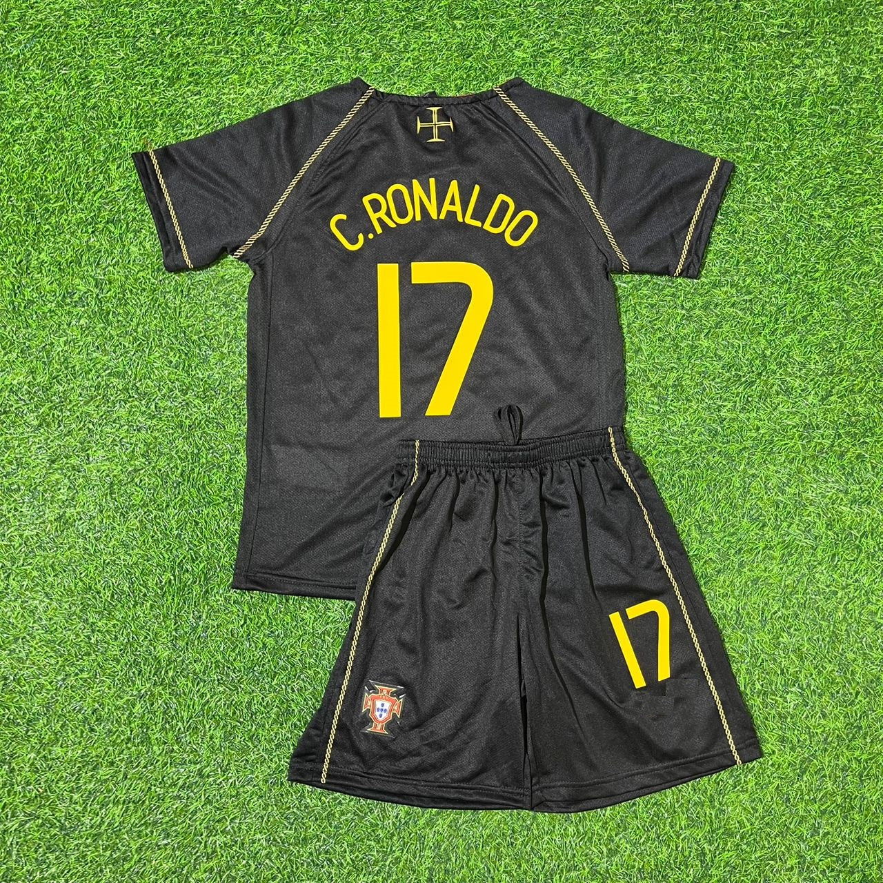 Cristiano Ronaldo Portugal WM 2006 Schwarz Retro Kinder Fußballtrikot-Set