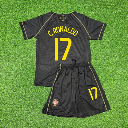 Cristiano Ronaldo Portugal WM 2006 Schwarz Retro Kinder Fußballtrikot-Set