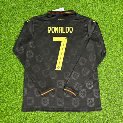 Cristiano Ronaldo Portugal 2026 Neue Saison Schwarzes Langarm-Fußballtrikot