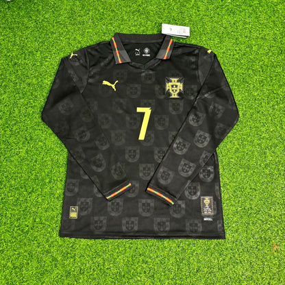 Cristiano Ronaldo Portugal 2026 Neue Saison Schwarzes Langarm-Fußballtrikot