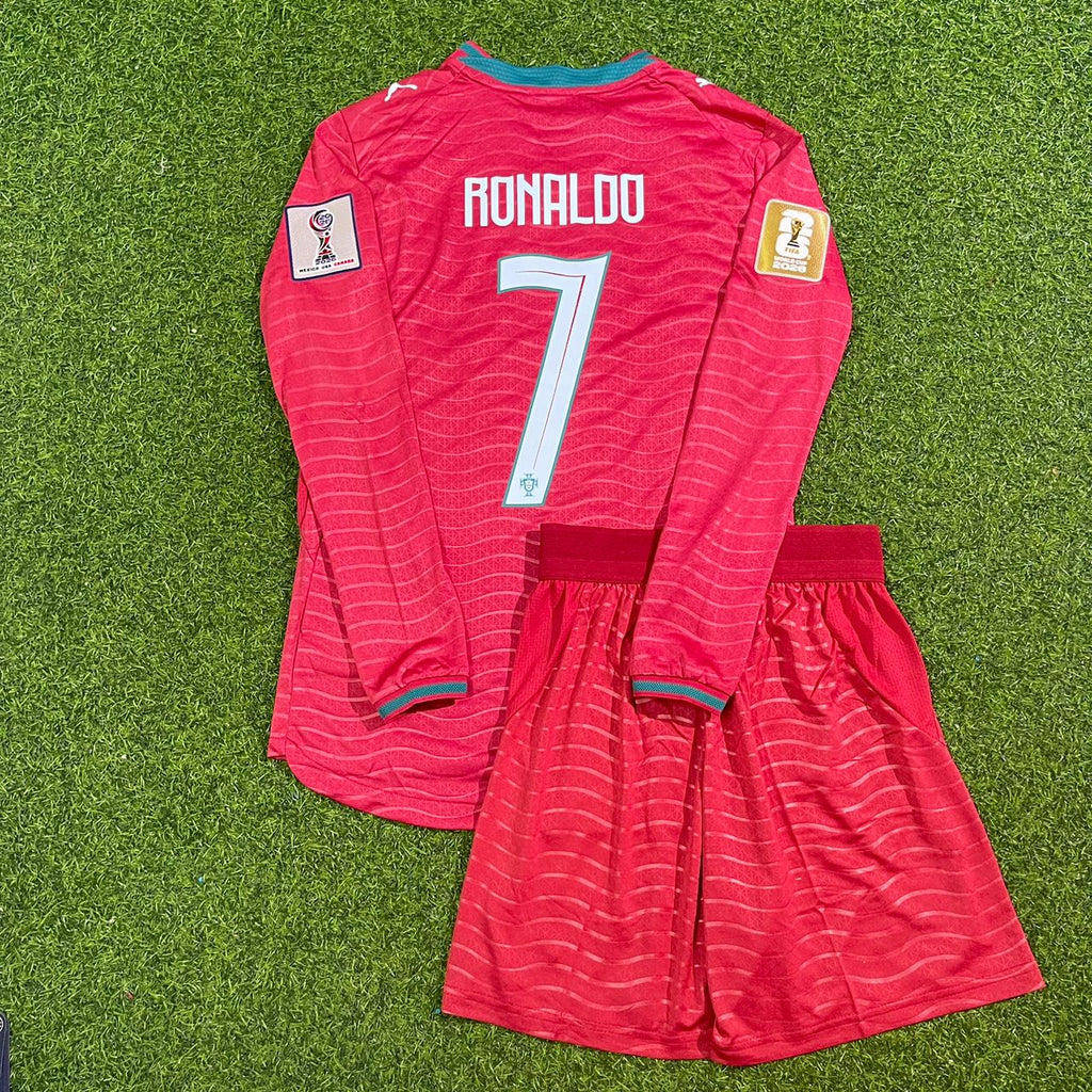 Cristiano Ronaldo Portugal 2026 Rotes Heimtrikot Kinder Langarm