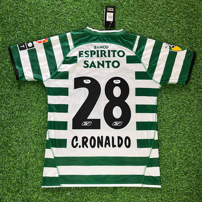 Cristiano Ronaldo 28 – Sporting CP Lisbon 2001–2003 Retro Kit Jersey – | Trikot | Maillot Soccer Shirt