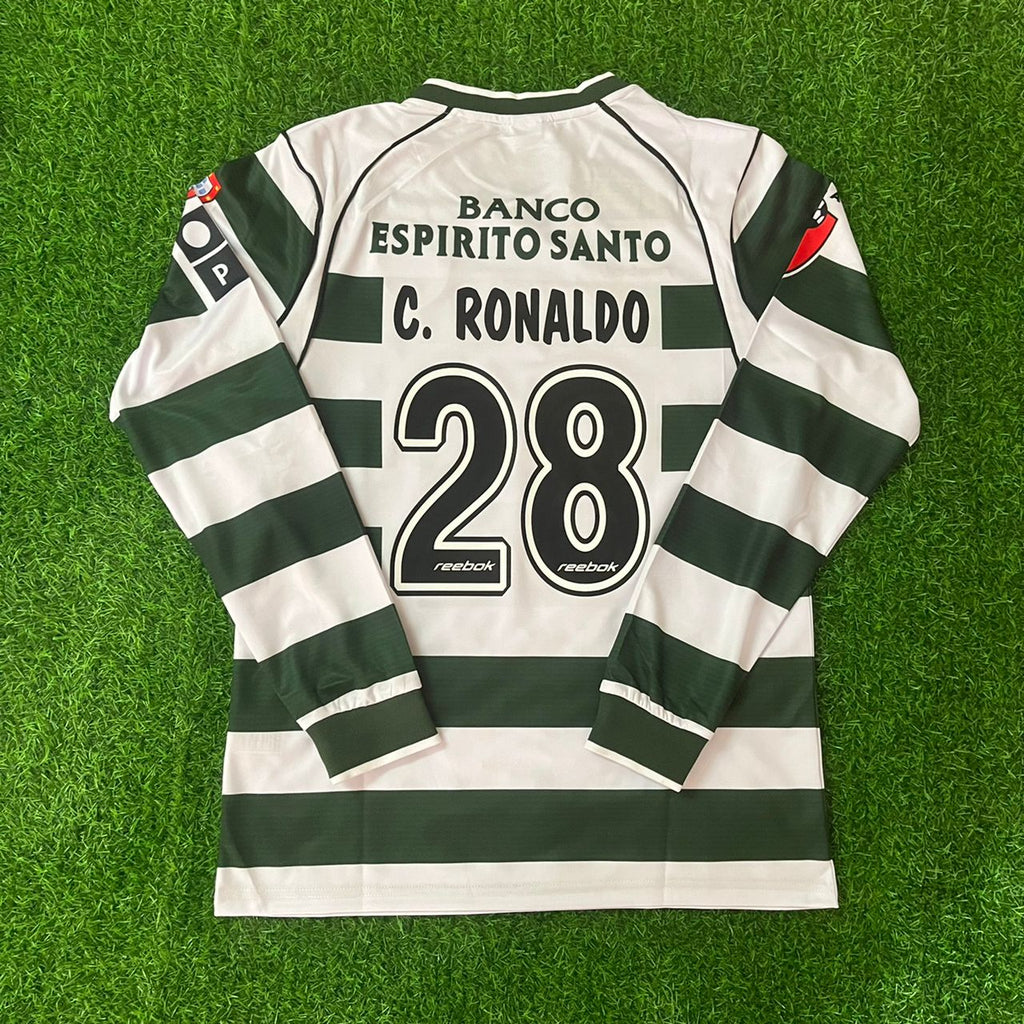 Maillot Rétro Manches Longues Cristiano Ronaldo Sporting Lisbonne 2001-2003 Première Saison